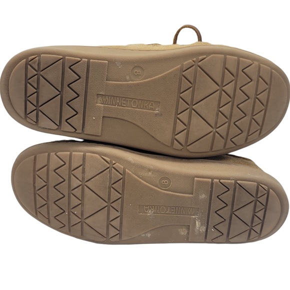 Minnetonka Pile Lined Faux Fur Suede Hard Sole Moccasin Slippers Tan Men’s 8M - Picture 6 of 9